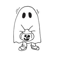 ilustración vectorial en estilo garabato. pequeño fantasma dibujo simple sobre el tema de halloween, un lindo fantasma. aislado sobre fondo blanco, diseño para vacaciones, para niños vector