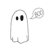 ilustración vectorial en estilo garabato. pequeño fantasma dibujo simple sobre el tema de halloween, un lindo fantasma. aislado sobre fondo blanco, diseño para vacaciones, para niños vector