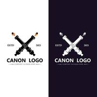 cannon logo vector icon, army war weapon, bomb, explosive device, royal guard, retro vintage