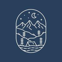 Mono line design of camping nature wildlife mountains design for badge, sticker, patch, t shirt design, etc vector