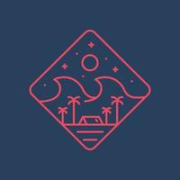 Mono line design of camping on beach and the waves vector