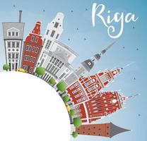 horizonte de riga con puntos de referencia, cielo azul y espacio de copia. vector