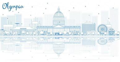 Outline Olympia skyline with blue buildings and reflections. vector