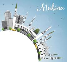 Medina Skyline with Gray Buildings, Blue Sky and Copy Space. vector