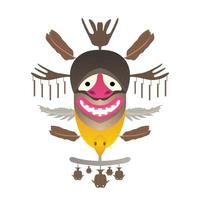 Tribal Mask with feather and fish. Vector illustration.