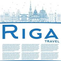 Outline Riga Skyline with Blue Landmarks and Copy Space. vector