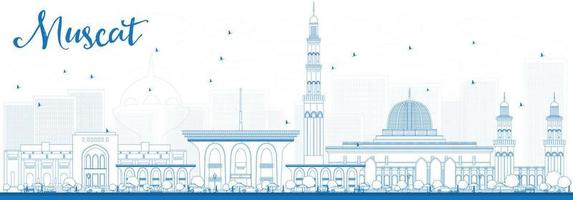 Outline Muscat Skyline with Blue Buildings. vector