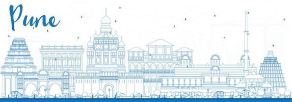 Outline Pune Skyline with Blue Buildings. vector