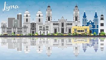 Lima Skyline with Gray Buildings, Blue Sky and Reflections. vector