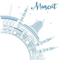 Outline Muscat Skyline with Blue Buildings. vector