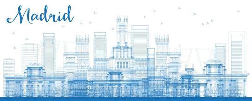 Outline Madrid Skyline with blue buildings. vector