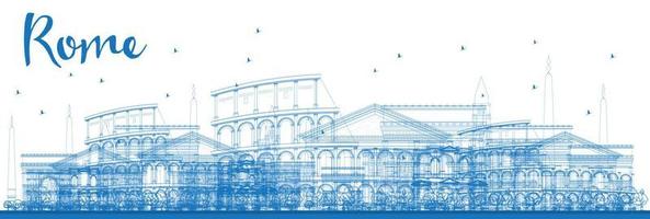 Outline Rome skyline with blue landmarks. vector