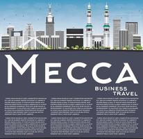 Mecca Skyline with Landmarks, Blue Sky and Reflection. vector