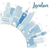 Outline London Skyline with Blue Buildings and Copy Space. vector