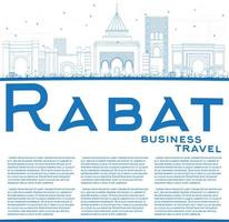Outline Rabat Skyline with Blue Buildings and Copy Space. vector