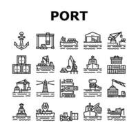 Container Port Tool Collection Icons Set Vector