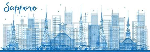 Outline Sapporo Skyline with Blue Buildings. vector