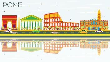 horizonte de roma con edificios de color, cielo azul y reflejos. vector