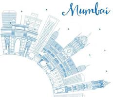 delinear el horizonte de mumbai con puntos de referencia azules. vector