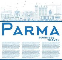 Outline Parma Skyline with Blue Buildings and Copy Space. vector