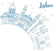 Outline Lisbon Skyline with Blue Buildings and Copy Space. vector