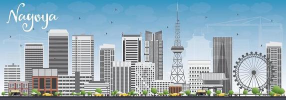 Nagoya Skyline with Gray Buildings and Blue Sky. vector