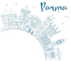 Outline Parma Skyline with Blue Buildings and Copy Space. vector