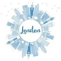 Outline London Skyline with Blue Buildings and Copy Space. vector