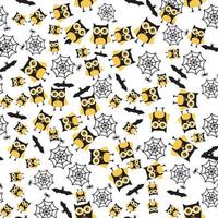 Seamless Pattern with Owl, Spider, Bat and Web. vector