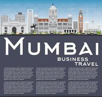 Mumbai Skyline with Gray Landmarks and Blue Sky. vector