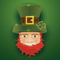 Portrait of Leprechaun. Irish man with clover leaf and hat. St. Patrick's Day design with copy space. vector