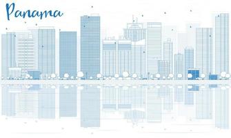 Outline Panama skyline with blue buildings and reflections. vector