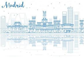 Outline Madrid Skyline with blue buildings reflections. vector