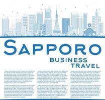 Outline Sapporo Skyline with Blue Buildings and Copy Space. vector