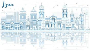 Outline Lima Skyline with Blue Buildings and Reflections. vector