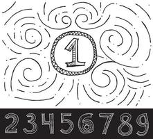 Hand Drawn Numbers with swirl pattern on white background. vector