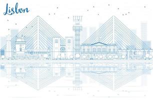 Outline Lisbon city skyline with blue buildings. vector