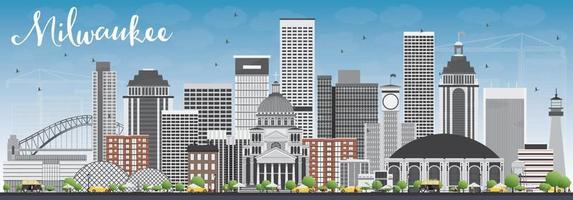 Milwaukee Skyline with Gray Buildings and Blue Sky. vector