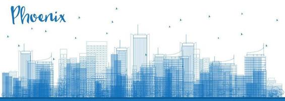 Outline Phoenix Skyline with Blue Buildings. vector