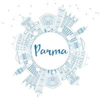 Outline Parma Skyline with Blue Buildings and Copy Space. vector