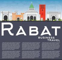 Rabat Skyline with Gray Buildings, Blue Sky and Reflections. vector