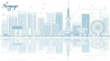 esboza el horizonte de nagoya con edificios azules y reflejos. vector