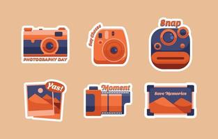 Set of World Photography Day Stickers vector