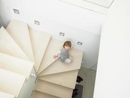 little cute girl enjoying on the stairs photo