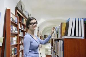 female in library photo