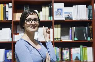 female in library photo