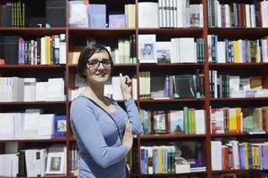 female in library photo