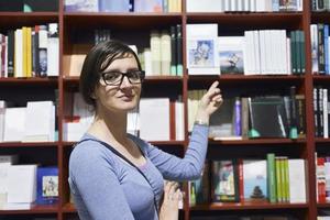 female in library photo