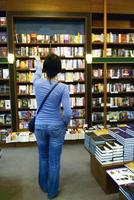 female in library photo