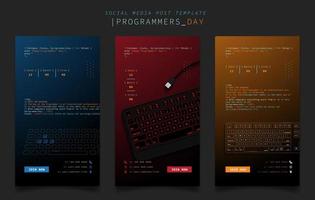 Social media post template with keyboard design in gradient background for programmers day design vector